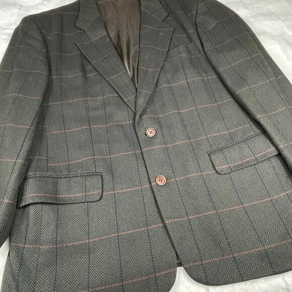 š„VTG HUGO BOSS 100% Virgin Wool Swiss Made Herringbone Plaid Mens Blazer 42R - Picture 5 of 17